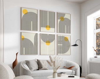 Set of 6 Modern Arch Yellow Digital Art Prints