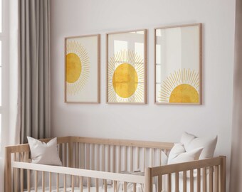 Boho Sun Art Set of 3 Kids Room Decor Playroom Wall Art Bohemian Sun Wall Art Boho Posters Gallery Wall Art Nursery Art Set of 3 Boho Art