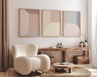 Set of 3 Modern Pastel Abstract Digital Wall Art Set