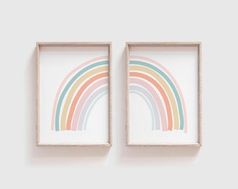 Printable Rainbow Nursery Pastel Art Print, Wall Decor Rainbow Print Girl Digital Rainbow Decor, Boho Nursery Decor, Split Rainbow Print