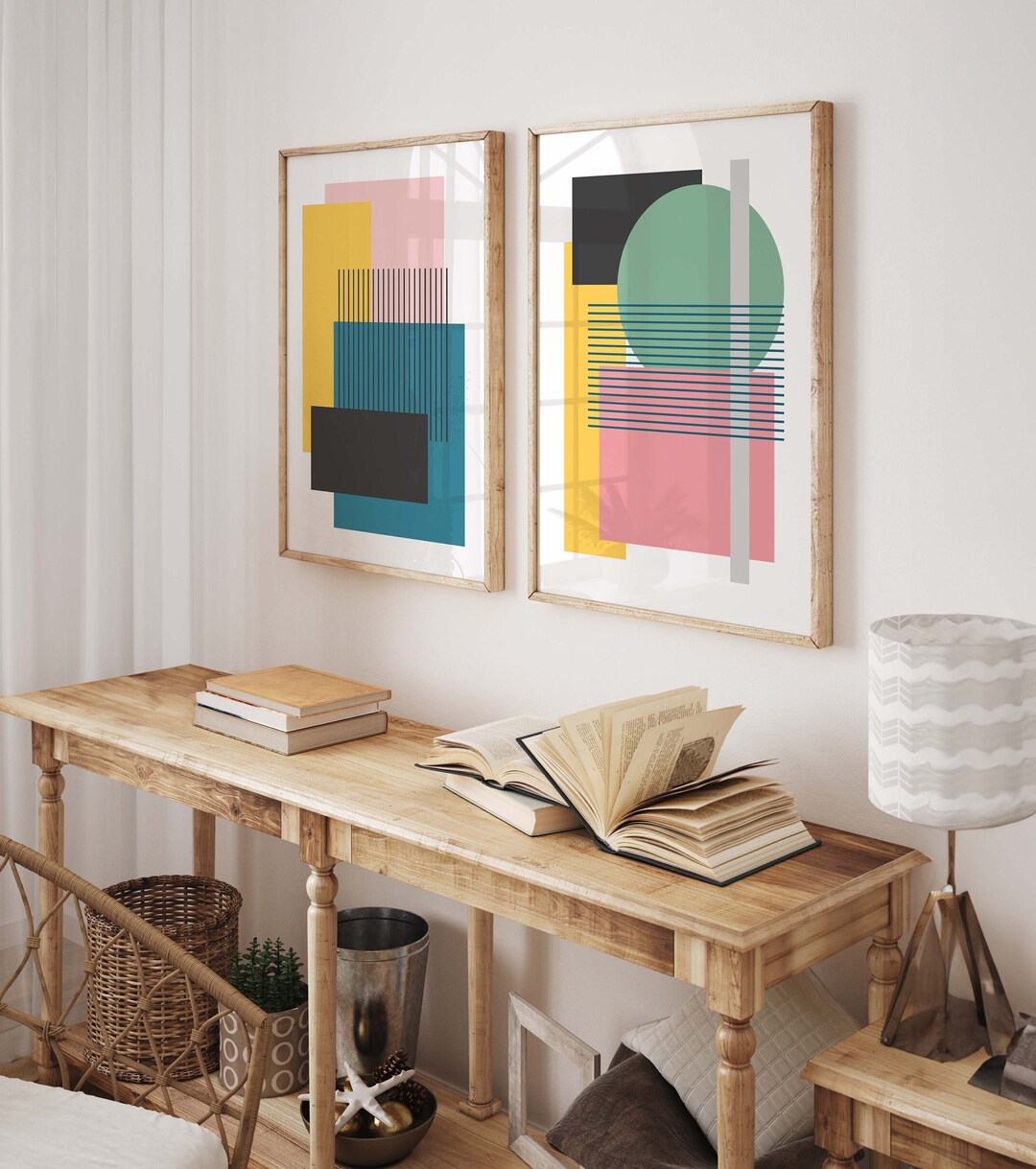 Set of 2 Modern Colorful Geometric Prints - Colorful Abstract Wall Art ...