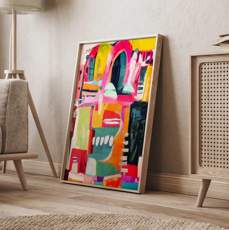 Framed Abstract Print, Colorful Modern Wall Art, Ready to Hang image 1