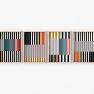 Set di 4 stampe astratte a strisce moderne e colorate con cornice