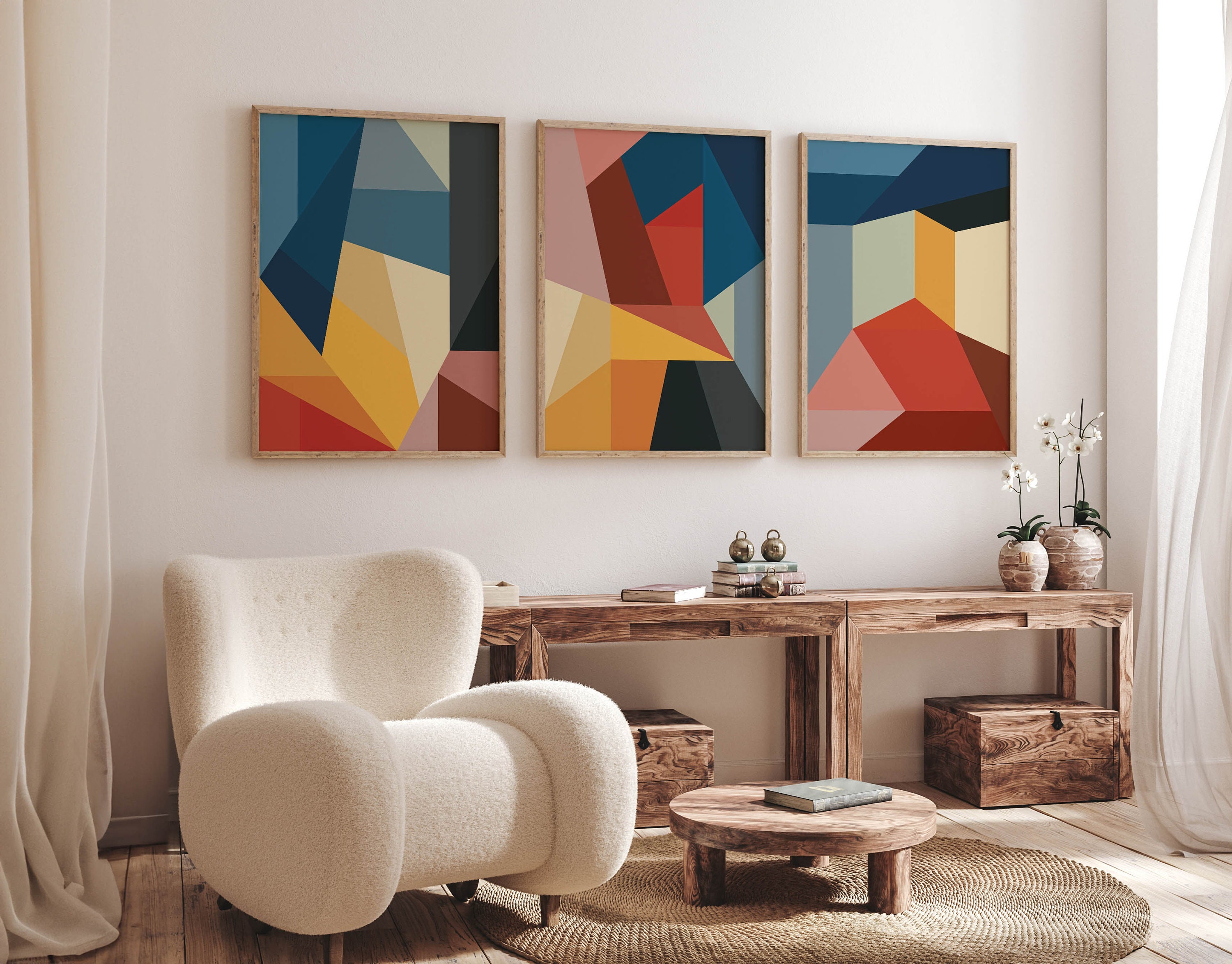 PWAAHDC Set di 3 Poster da Parete Boho Senza Cornice 50x70 cm - Stampe di Arte Astratta Beige e Verde - Decorazioni per Casa, Soggiorno e Camera da Letto