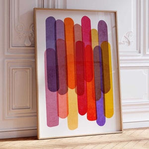 Bold Colorful Abstract Wall Art Digital Print – Modern Rainbow Shapes in Warm Tones