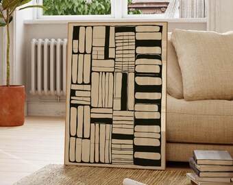 Black and Cream DIGITAL Wall Art Print Abstract Line Grid Print