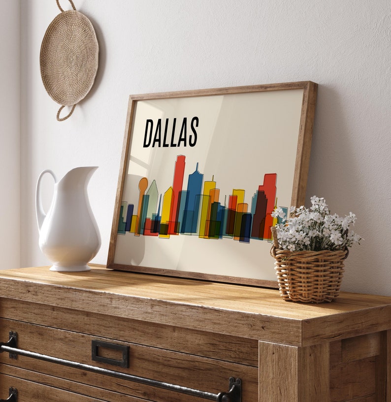 Colorful DALLAS Skyline Print - Etsy