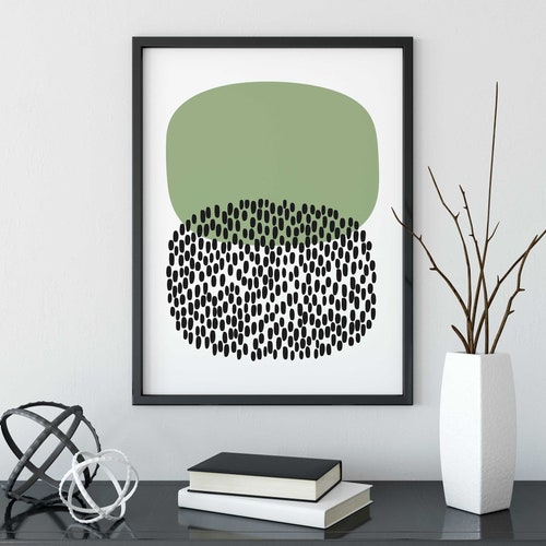 Modern Green Print Olive Green Art Print Abstract Wall Art Mid Etsy