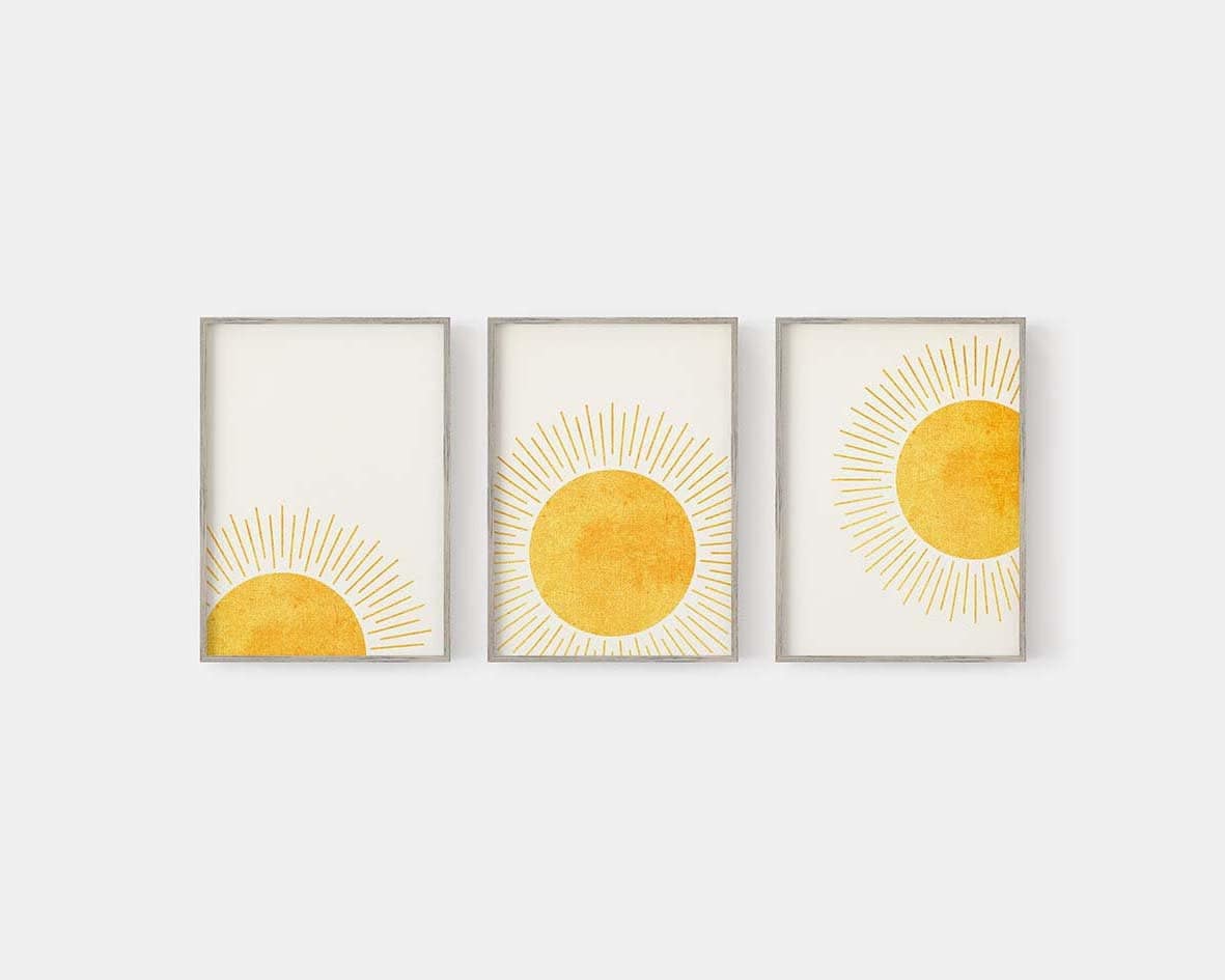 Rising Sun Wall Art Boho Wall Art Set Print Set of 3 Boho Sun Etsy