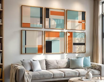 Set of 6 Abstract Geometric DIGITAL Prints - Square Artwork