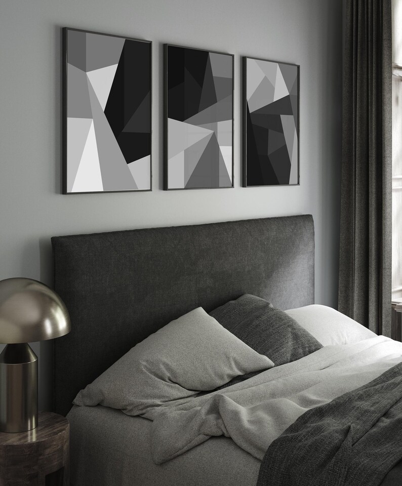 Set of 3 Black and White Modern Geometric Wall Art Prints Etsy