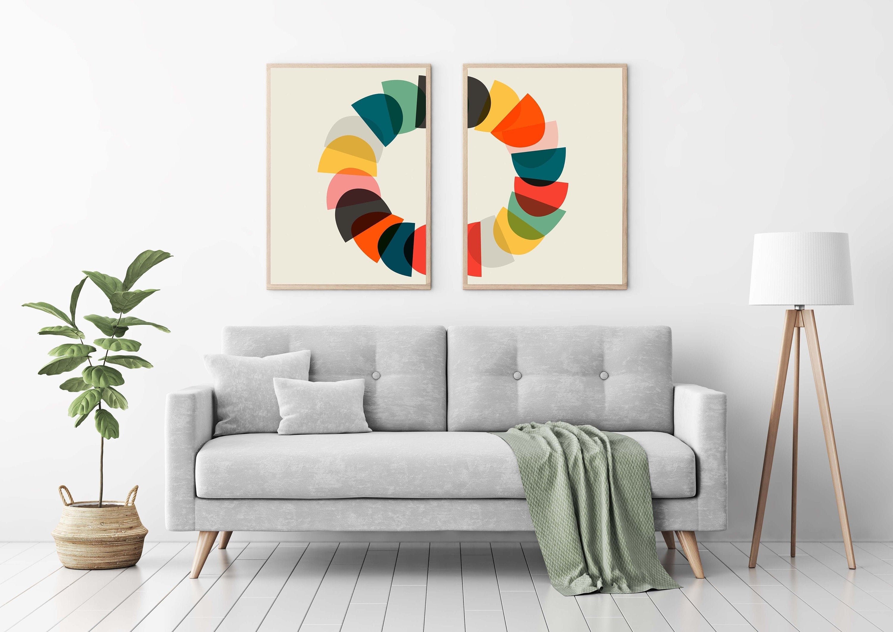 Colorful Abstract Modern Wall Art Set of 2 Prints Cheerful - Etsy