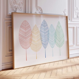 Colorful Scandinavian Leaves Digital Art Print