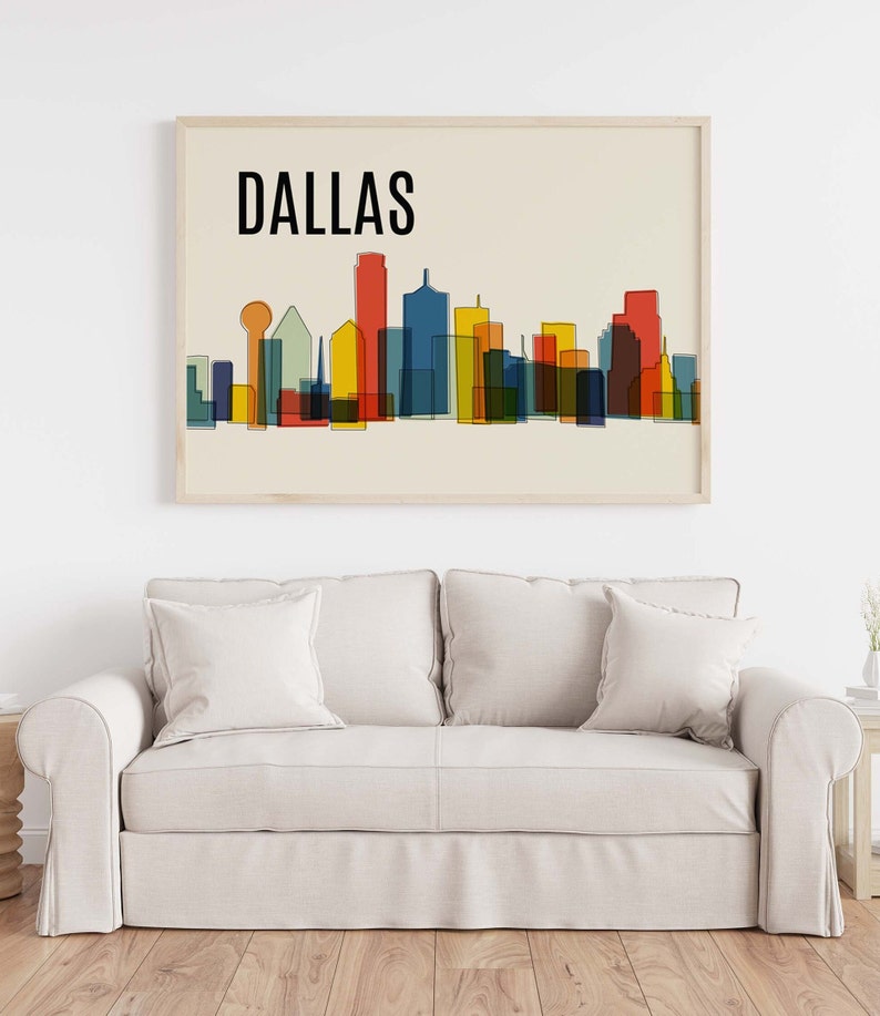 Colorful DALLAS Skyline Print - Etsy