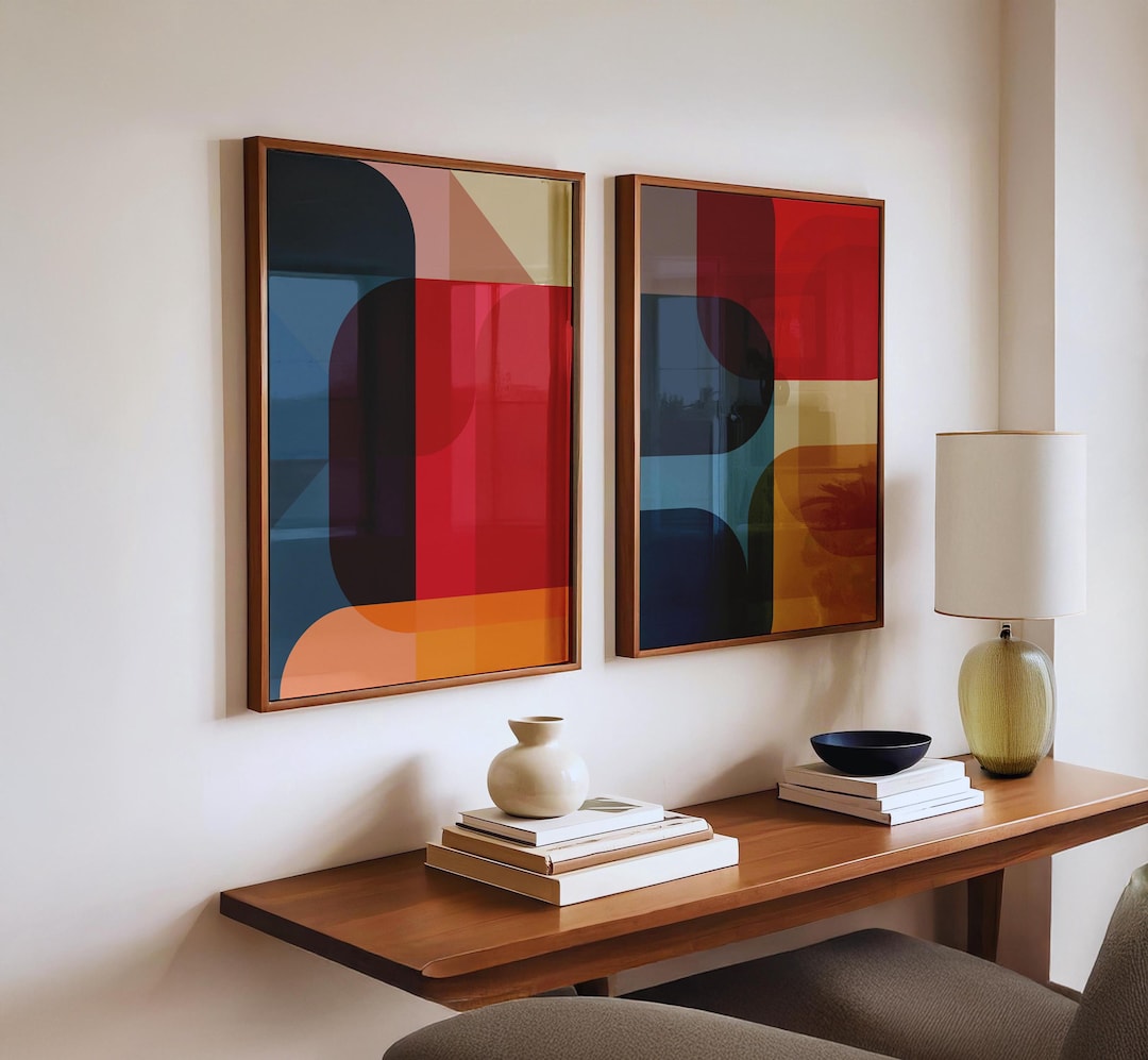 Set of 2 Modern Abstract Prints - DIGITAL Bold Colorful Wall Art - Etsy