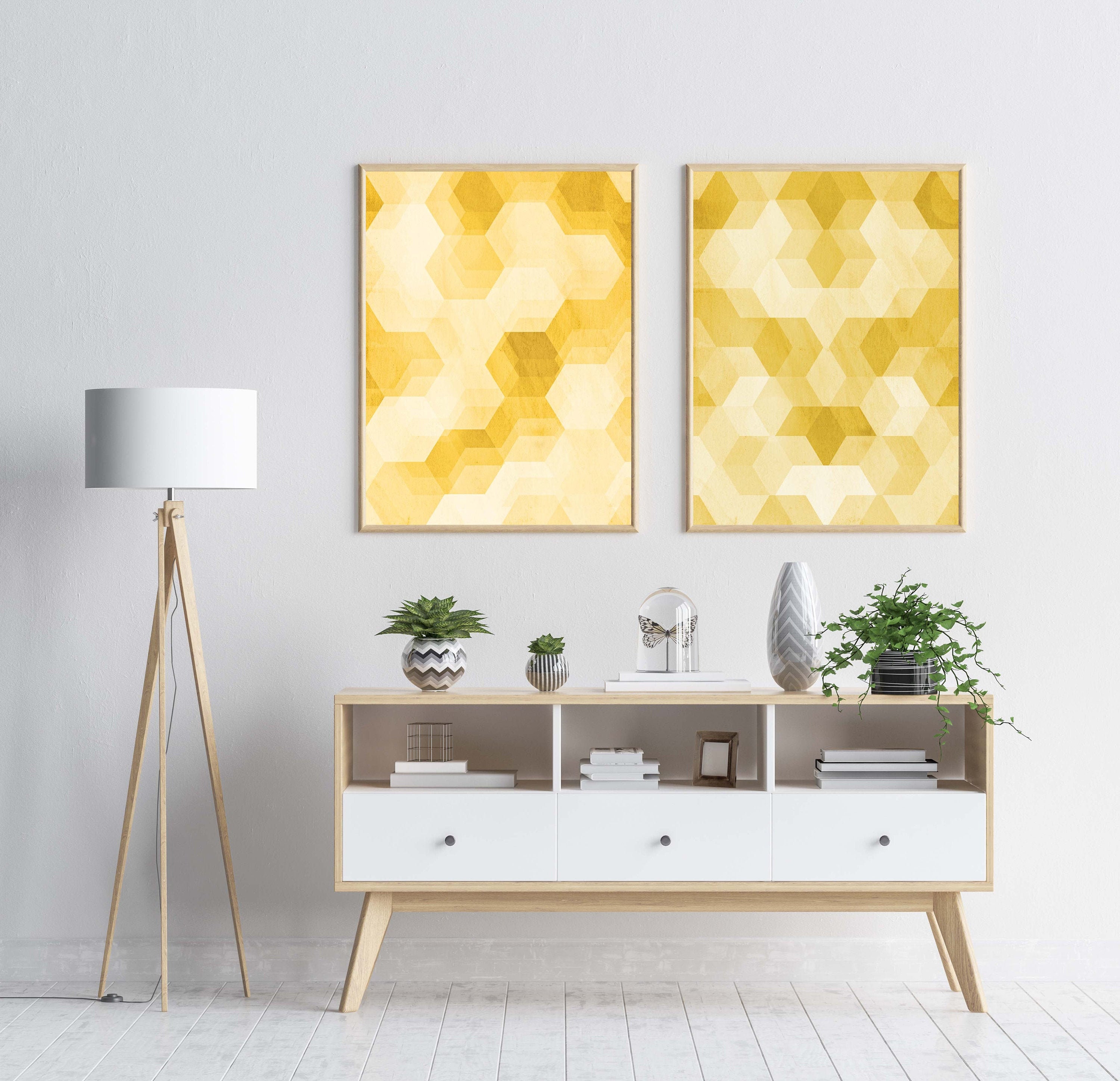 Yellow Wall Decor Abstract Set of 2 Prints Gift for Bee Lovers Etsy