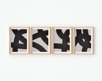 Set of 4 Modern Black Abstract Digital Art Prints