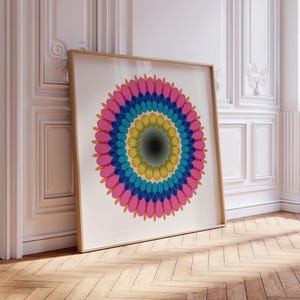 Stampa artistica quadrata con mandala luminoso – Decorazione murale moderna e colorata