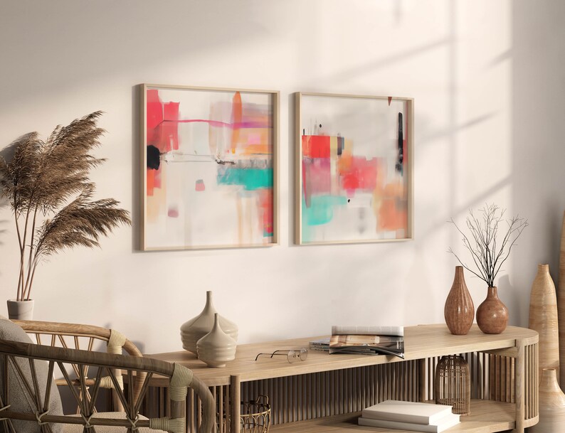 Set of 2 Boho Colorful Graphic Painting Abstract Digital Prints Etsy UK