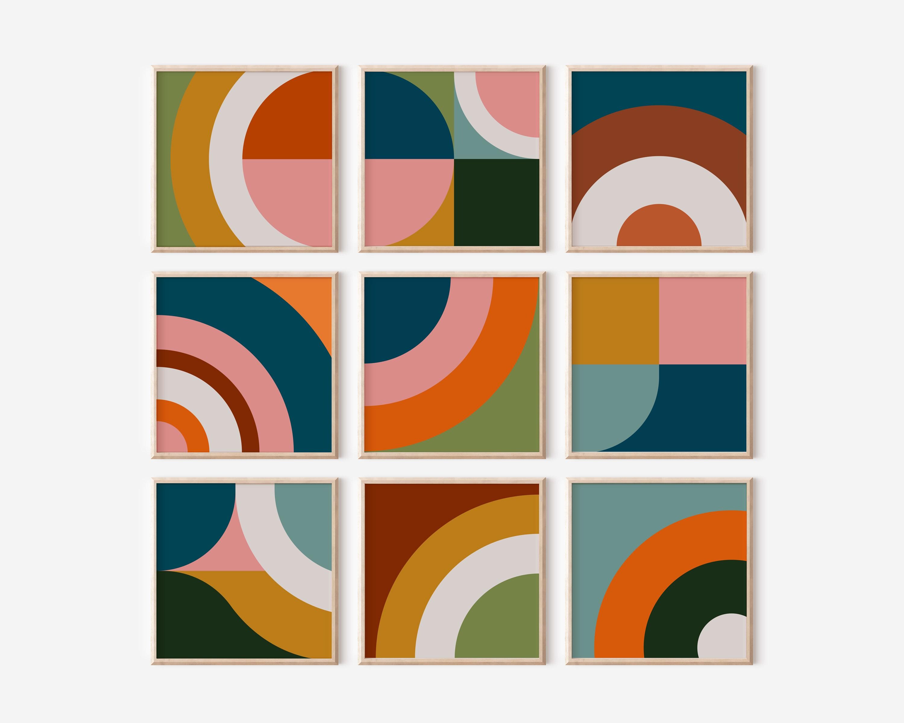 Modern Abstract Wall Art - Set of 9 Geometric Color Block Prints - Etsy