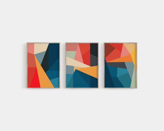 Geometric Wall Art Set of 3 Printables Colorful Abstract Art - Etsy