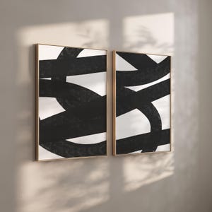 Set of 2 Black and White Abstract Prints - Bold Minimalist Digital Wall Art