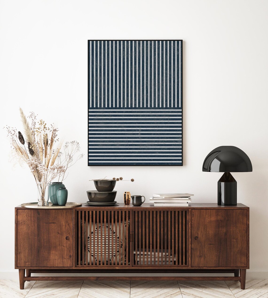 Set of 3 Navy Blue Wall Art Navy Home Decor Line Art Navy | Etsy