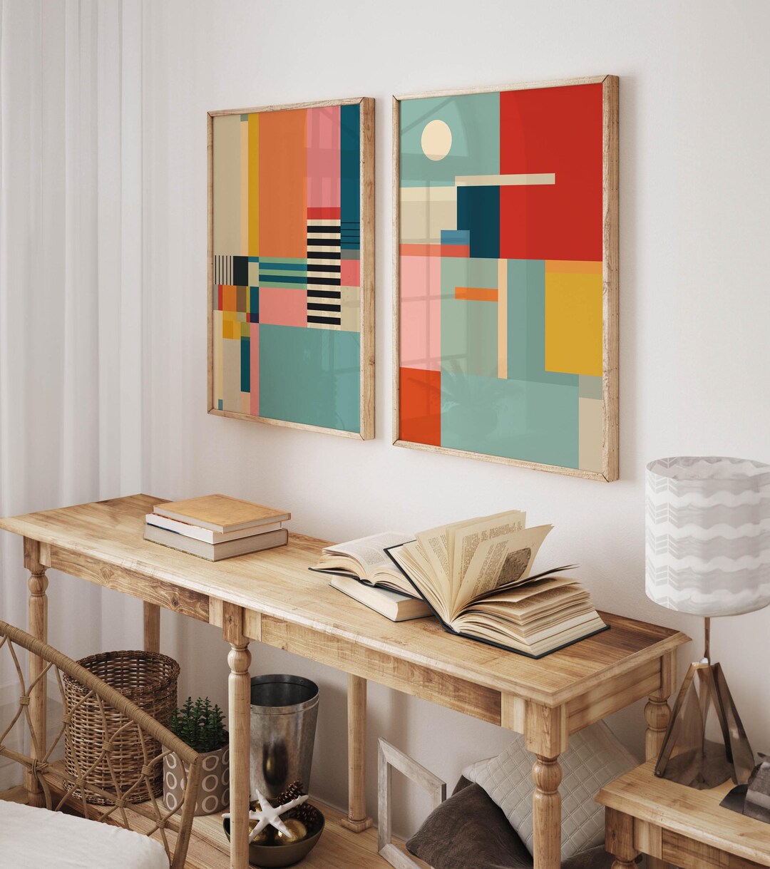 Set of 2 Color Block Abstract Prints - Modern Geometric Wall Art in ...