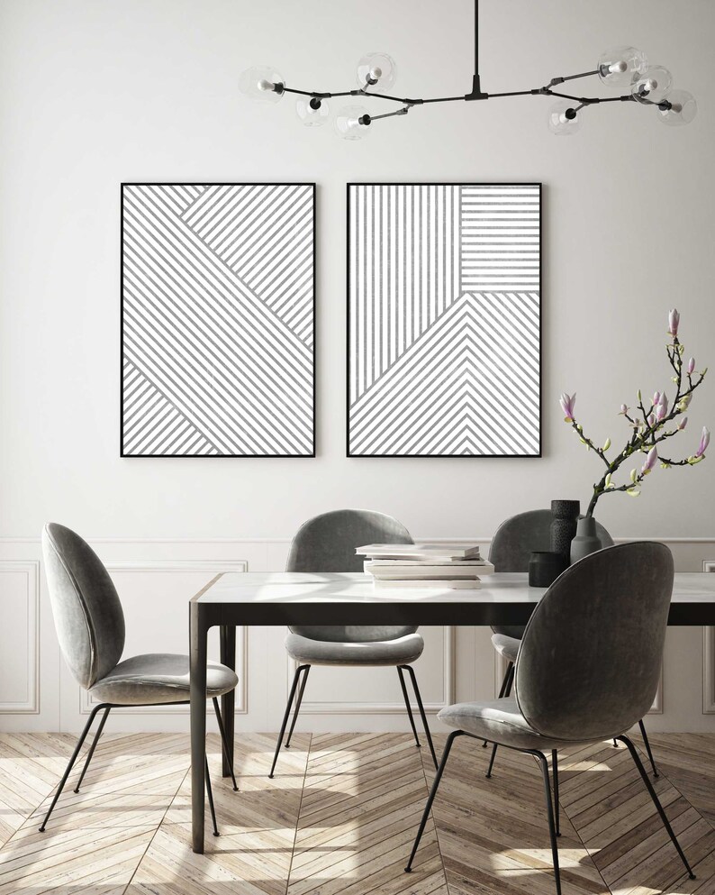 Black White Abstract Art Set of 2 Abstract Art Print Line Etsy