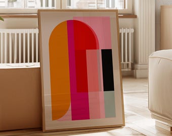 Impresión digital moderna de mediados de siglo brillante - Arco abstracto llamativo