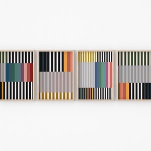 4er Set Abstrakt Line Prints - Color Pop Stripe Wall Art - Modernes Grafikset