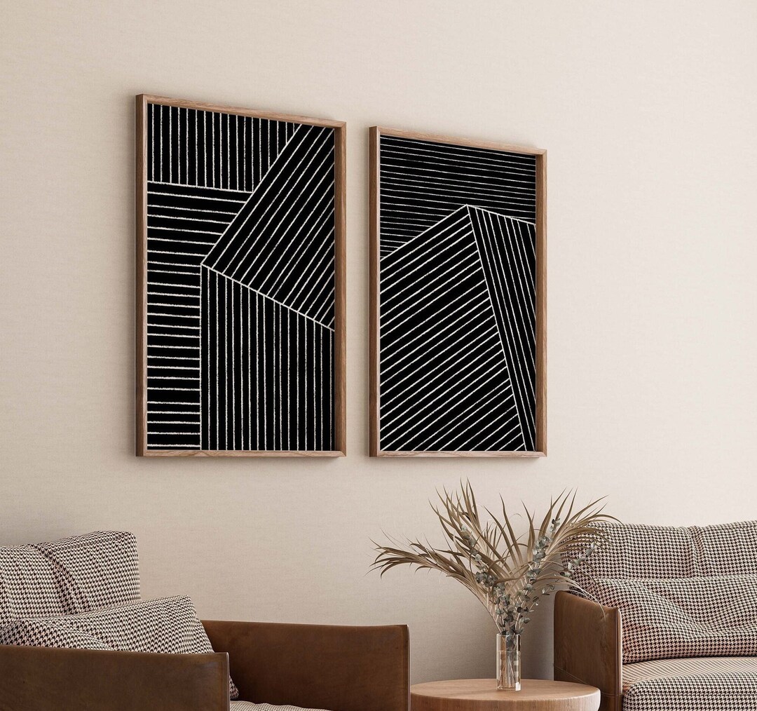 Set of 2 Black and White Digital Print Line Art Prints - Etsy
