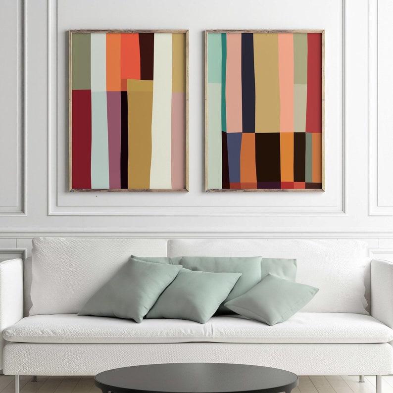 Set of 2 Color Block Wall Art – Modern Abstract Print Set in Bold Tones ...