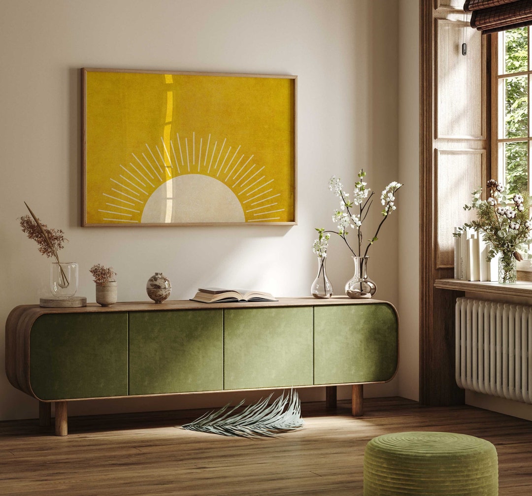 Yellow Boho Sun Wall Art Boho Bedroom Decor Large Sunset Set Sunrise ...