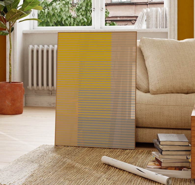 Modern Yellow and Blue Line Art Print - Etsy