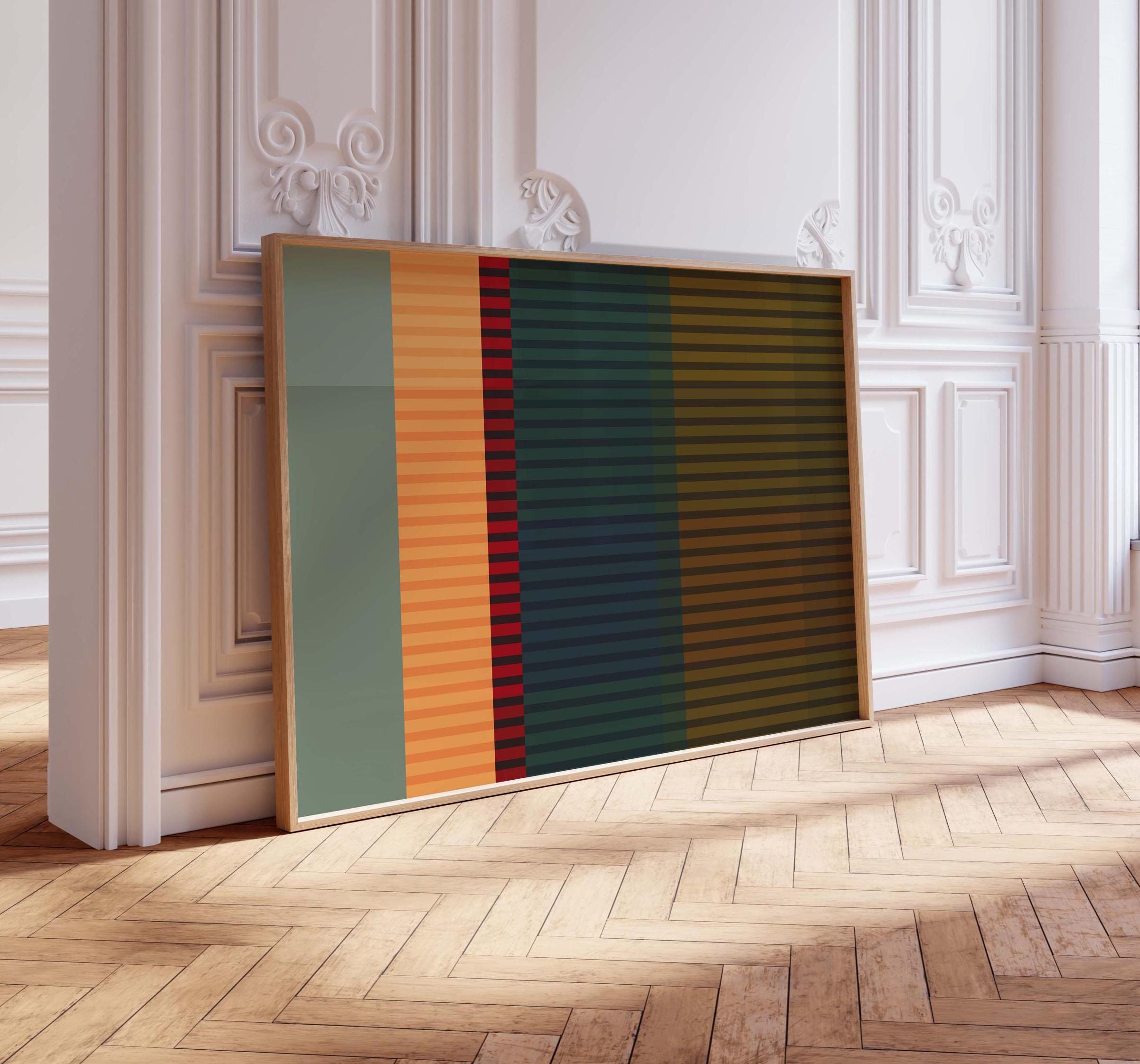 モダンなストライプ柄の抽象画 - 大胆なカラーブロックのウォール