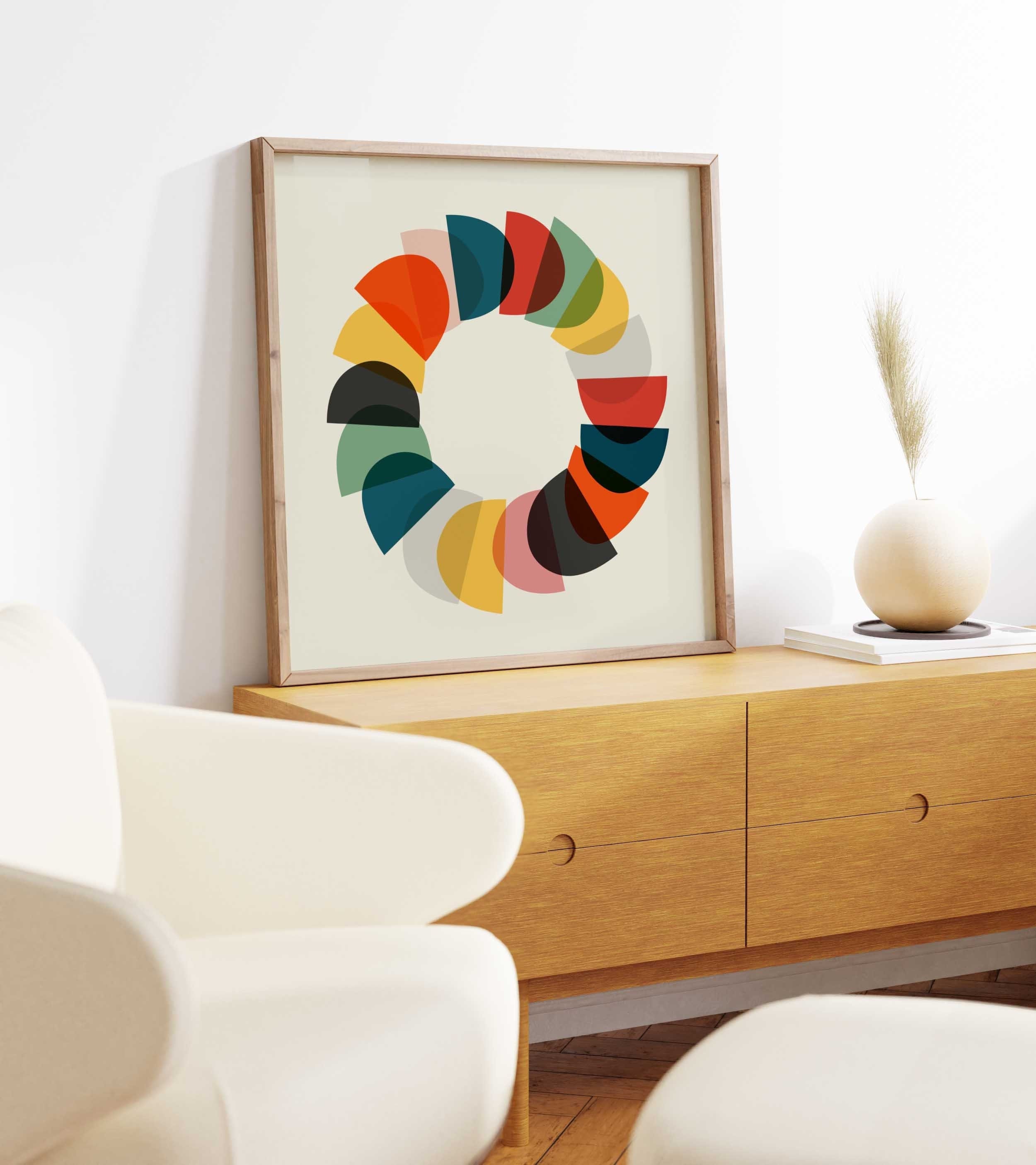 Colorful Mid Century Abstract Wall Art - Large Square Print