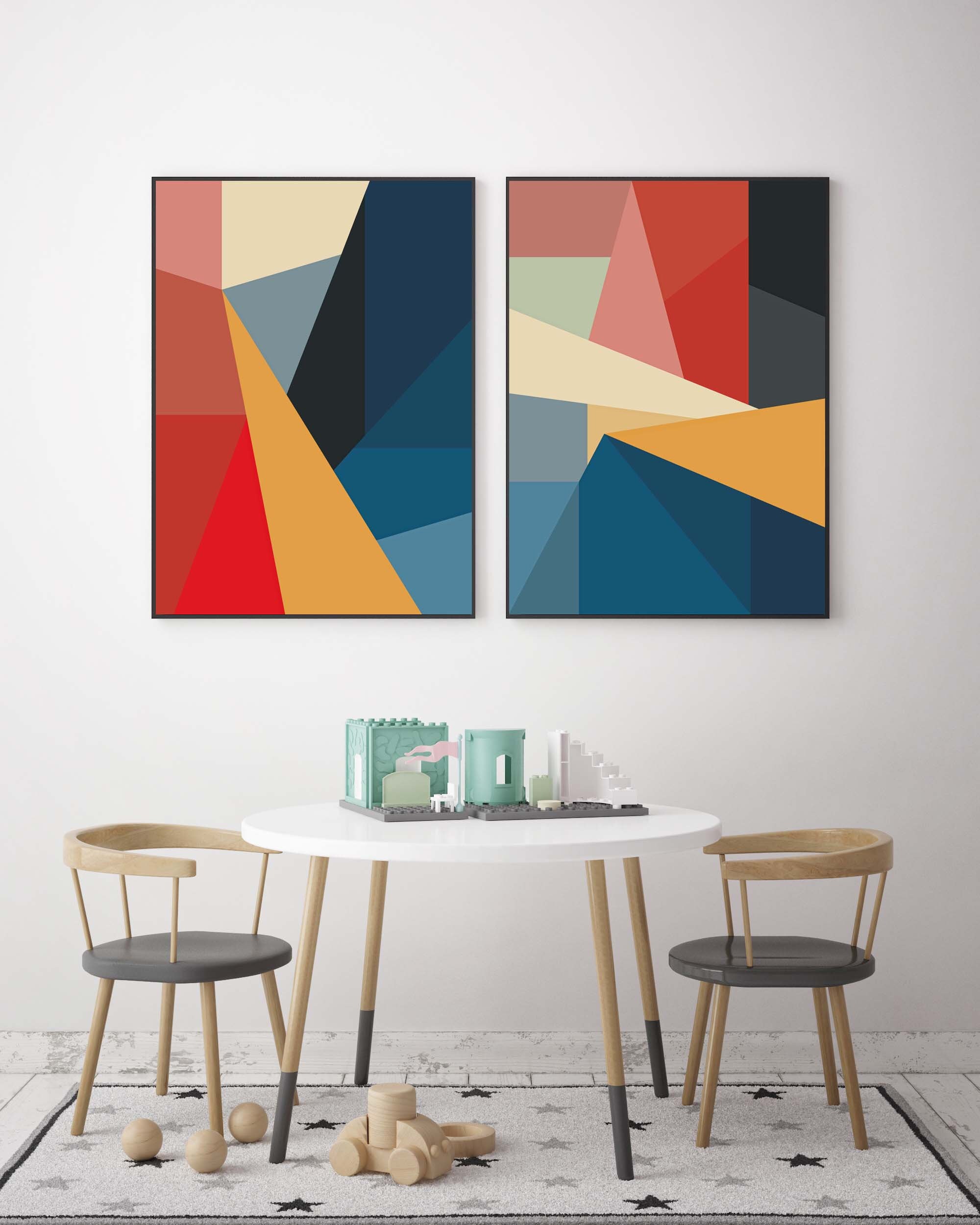 Geometric Wall Art Set of 3 Printables Colorful Abstract Art Etsy UK
