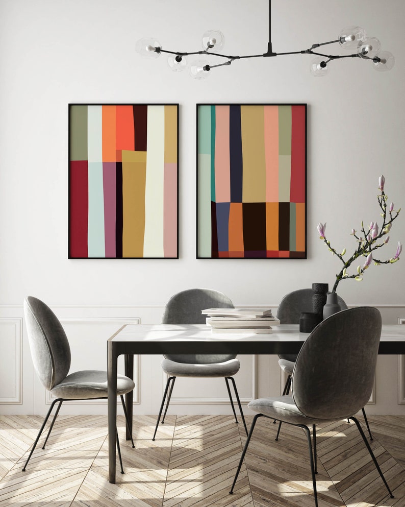 Set of 2 Color Block Wall Art – Modern Abstract Print Set in Bold Tones ...