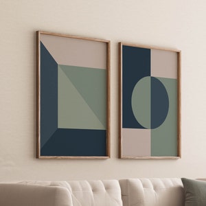 Set of 2 Modern Green Abstract Digital Prints