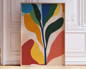 Impression botanique moderne colorée - Art numérique floral du milieu du siècle