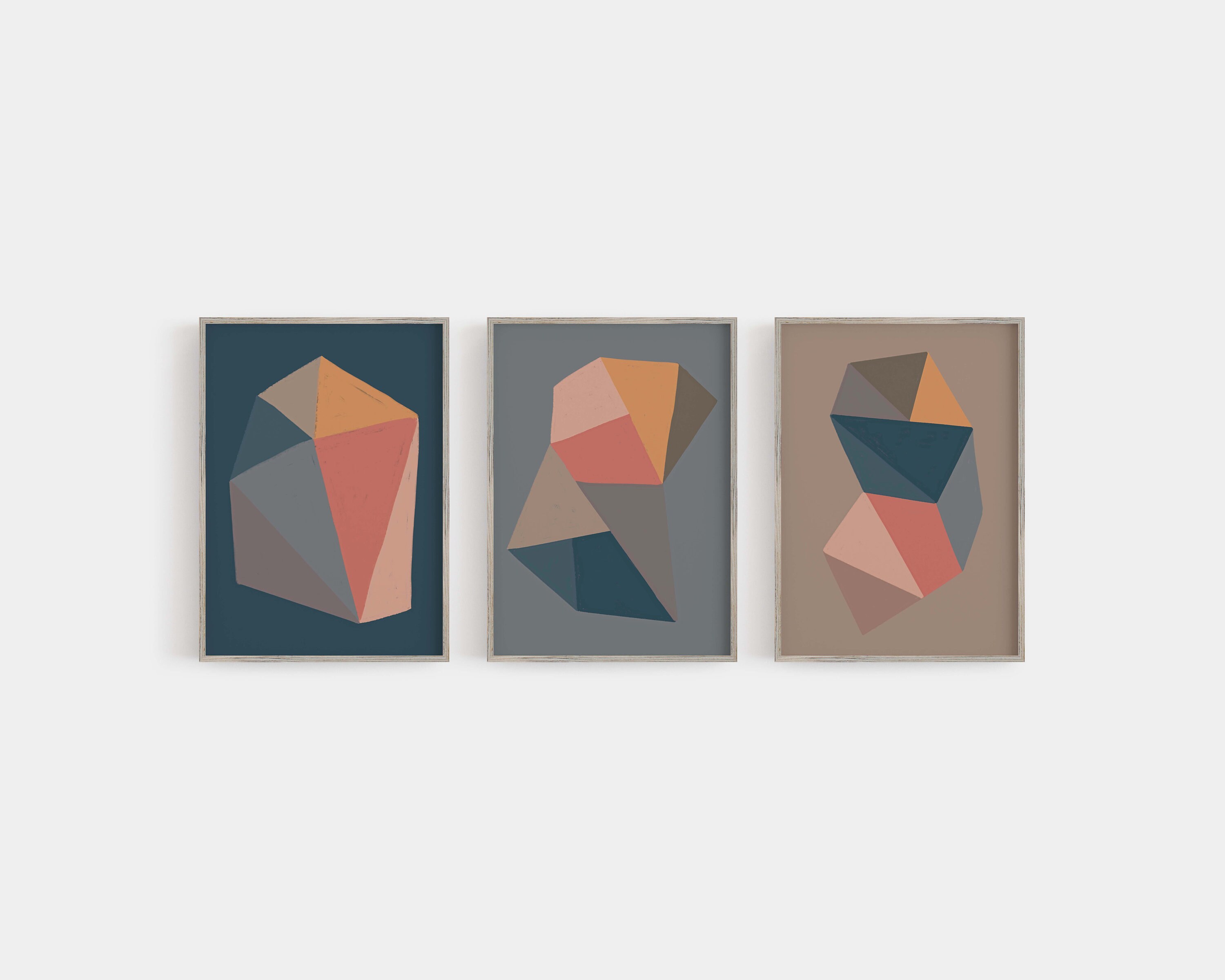 Set of 3 Abstract Wall Art Prints Abstract Shapes Color Block Etsy