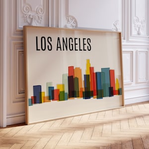 Colorful LOS ANGELES Skyline Print - Colorful Mid Century City Digital Wall Art