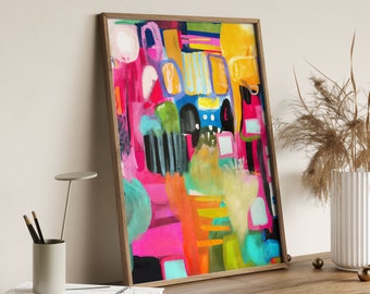 Fun Colorful Abstract Digital Painting Art Vibrant Poster Art Bright Wall Art Printable Artwork Brush Strokes Modern Artwork Naive Prints