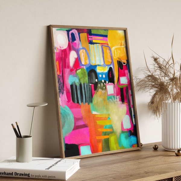 Fun Colorful Abstract Digital Painting Art Vibrant Poster Art Bright Wall Art Printable Artwork Brush Strokes Modern Artwork Naive Prints