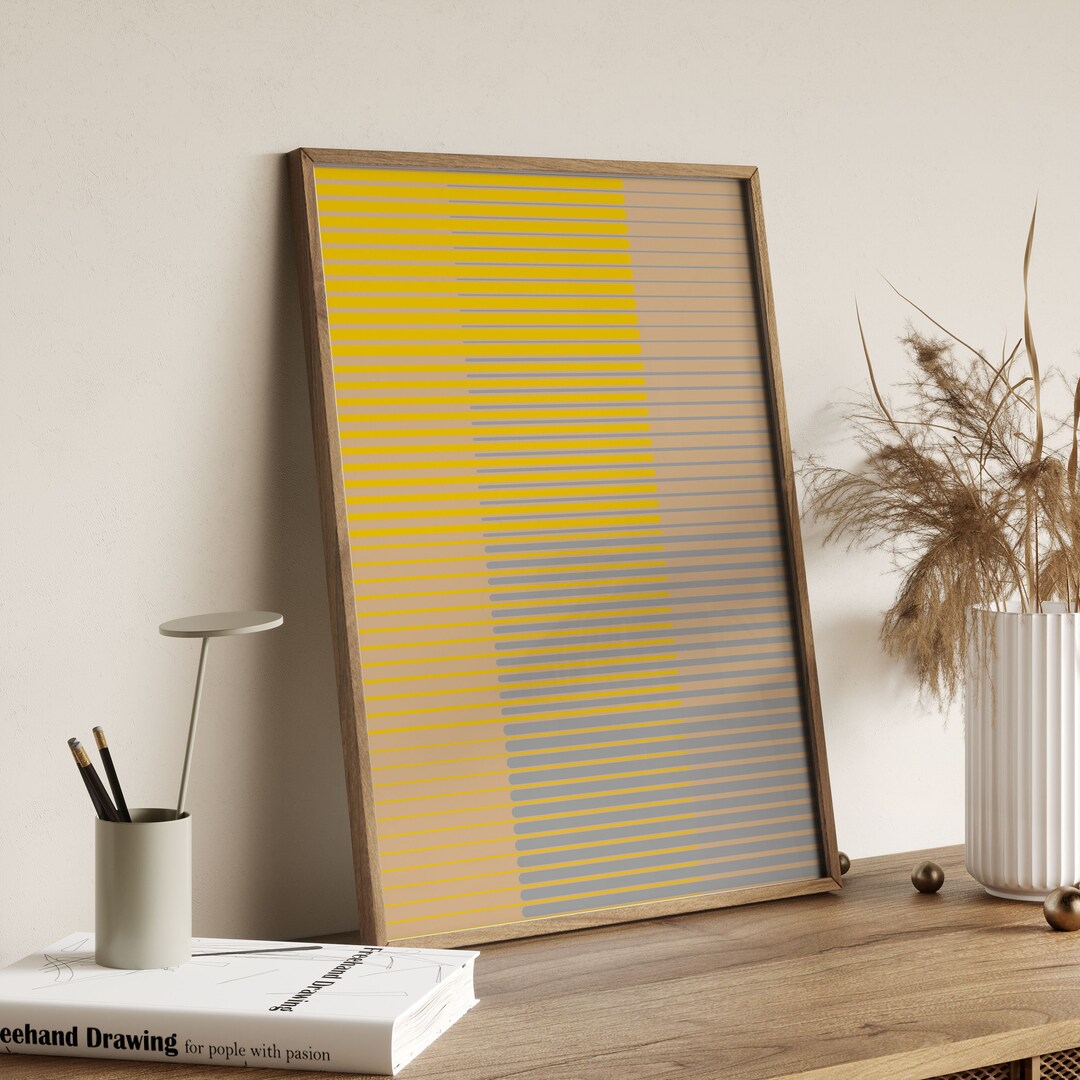 Modern Yellow and Blue Line Art Print - Minimal Abstract Wall Decor - Etsy