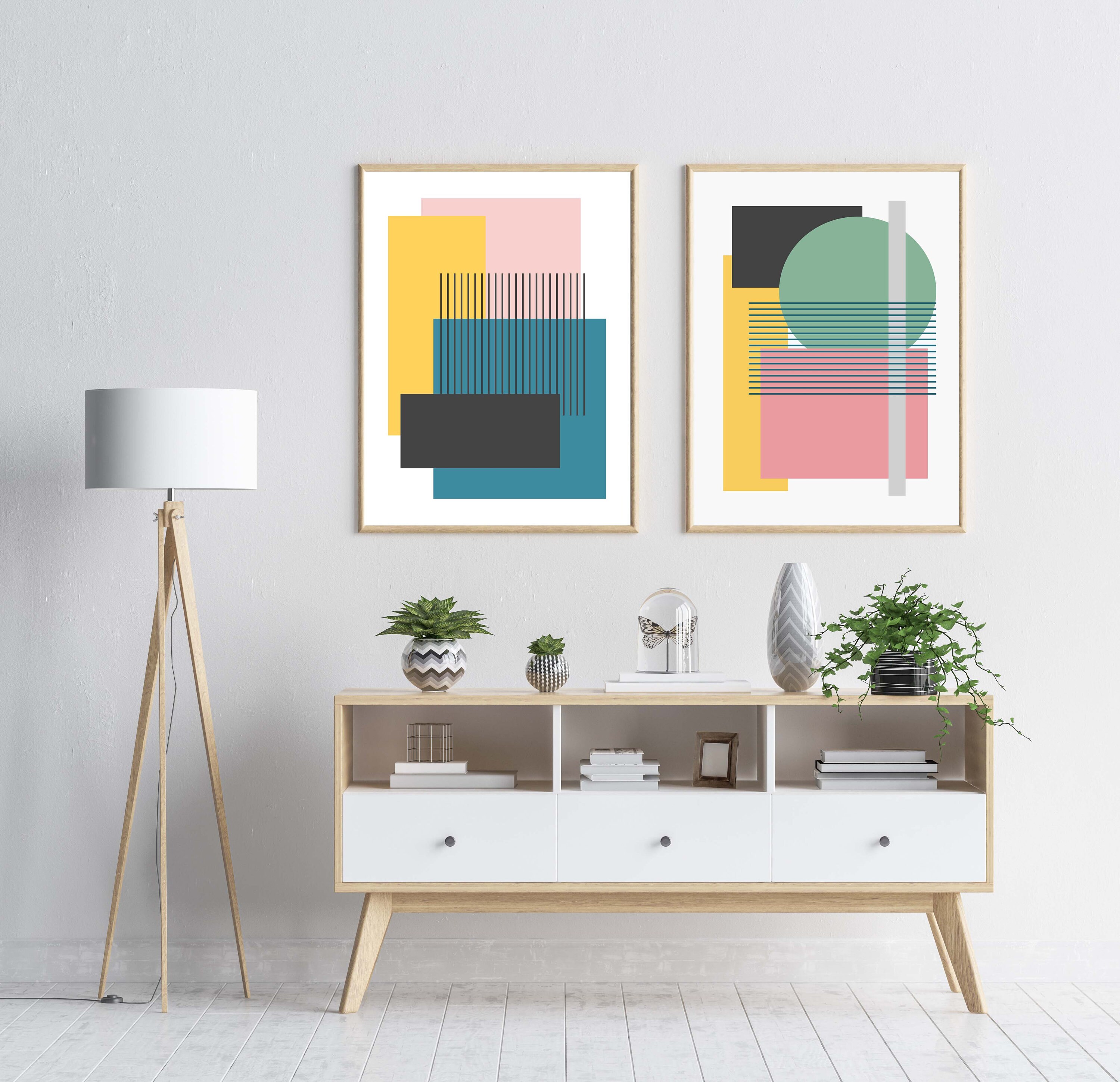 Set of 2 Colorful Wall Art Set of Abstract Prints Geometric Etsy