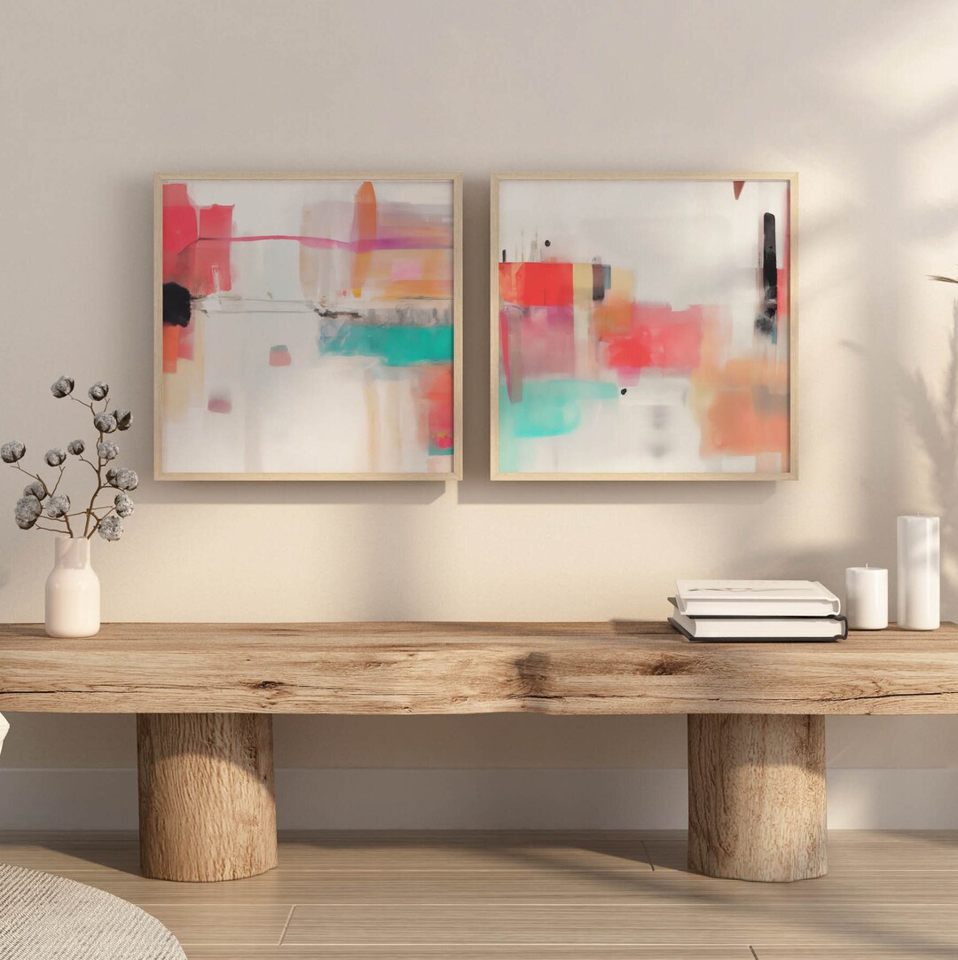 Set of 2 Boho Colorful Graphic Painting Abstract Digital Prints Etsy UK