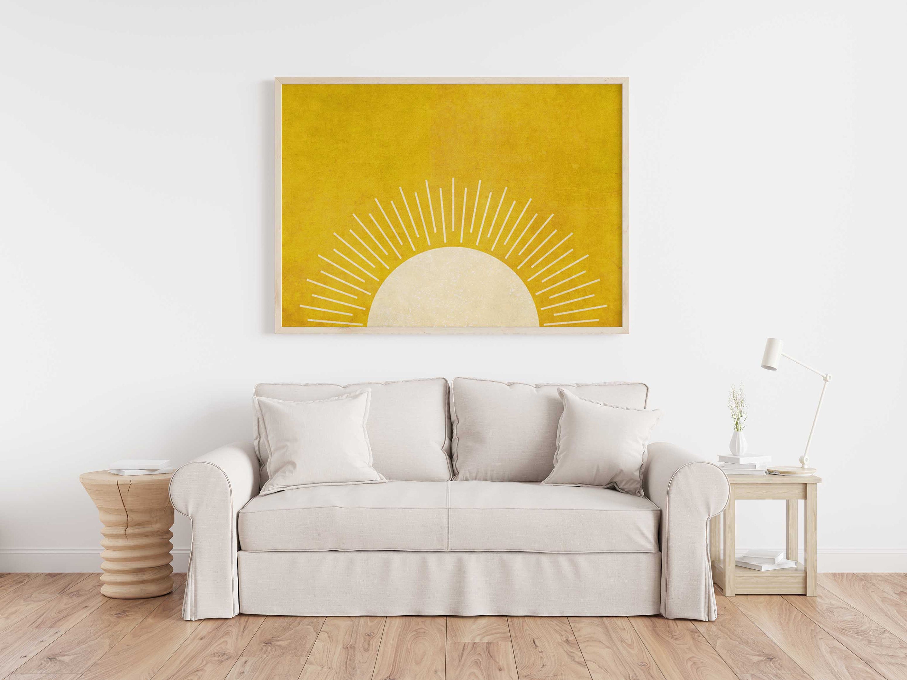 Yellow Boho Sun Wall Art Boho Bedroom Decor Large Sunset | Etsy