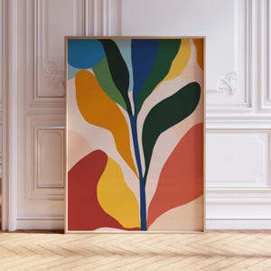 Bunter moderner botanischer Druck - Mid Century Blumenwandkunst